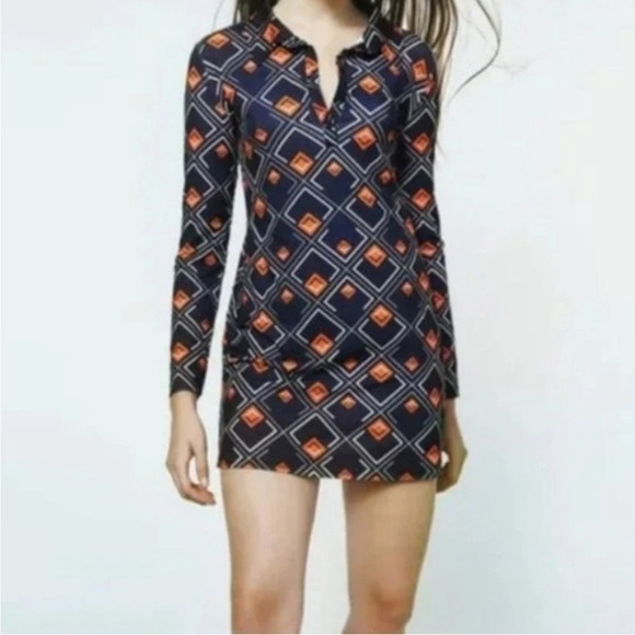 Zara Dresses & Skirts - Zara geometric lightweight long sleeve button front tunic mini dress NWT size S